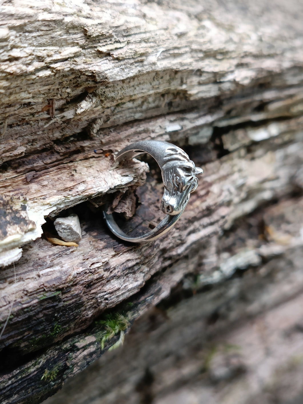 Bague cheval en argent massif. Réglable