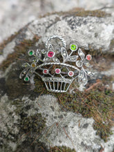Charger l&#39;image dans la galerie, Broche corbeille de fleur en argent massif, sertie Marcassite et pierre
