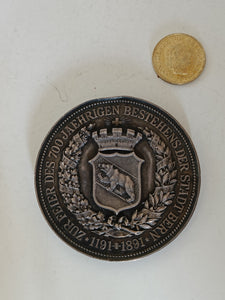 Médaille commémorative fondation du canton de Berne 1191-1891 en argent massif . 53,1g