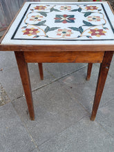 Charger l'image dans la galerie, Table dessus marbre marquetée, piètement directoire rustique.
