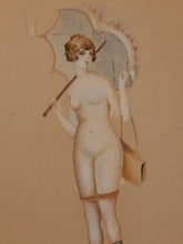 Charger l'image dans la galerie, Marguerite Johannel dessinatrice Suisse Genevoise ,Aquarele sujet tenue légère à la belle époque, daté 1920
