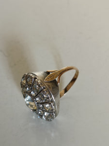 Bague fin XIXÈME début Xxème en argent, anneau en or 18ct, poinçon français métal mixte or et argent.