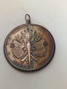 Médaille tir cantonal Vaudois Morge 1891 en argent , montée en pendentif.