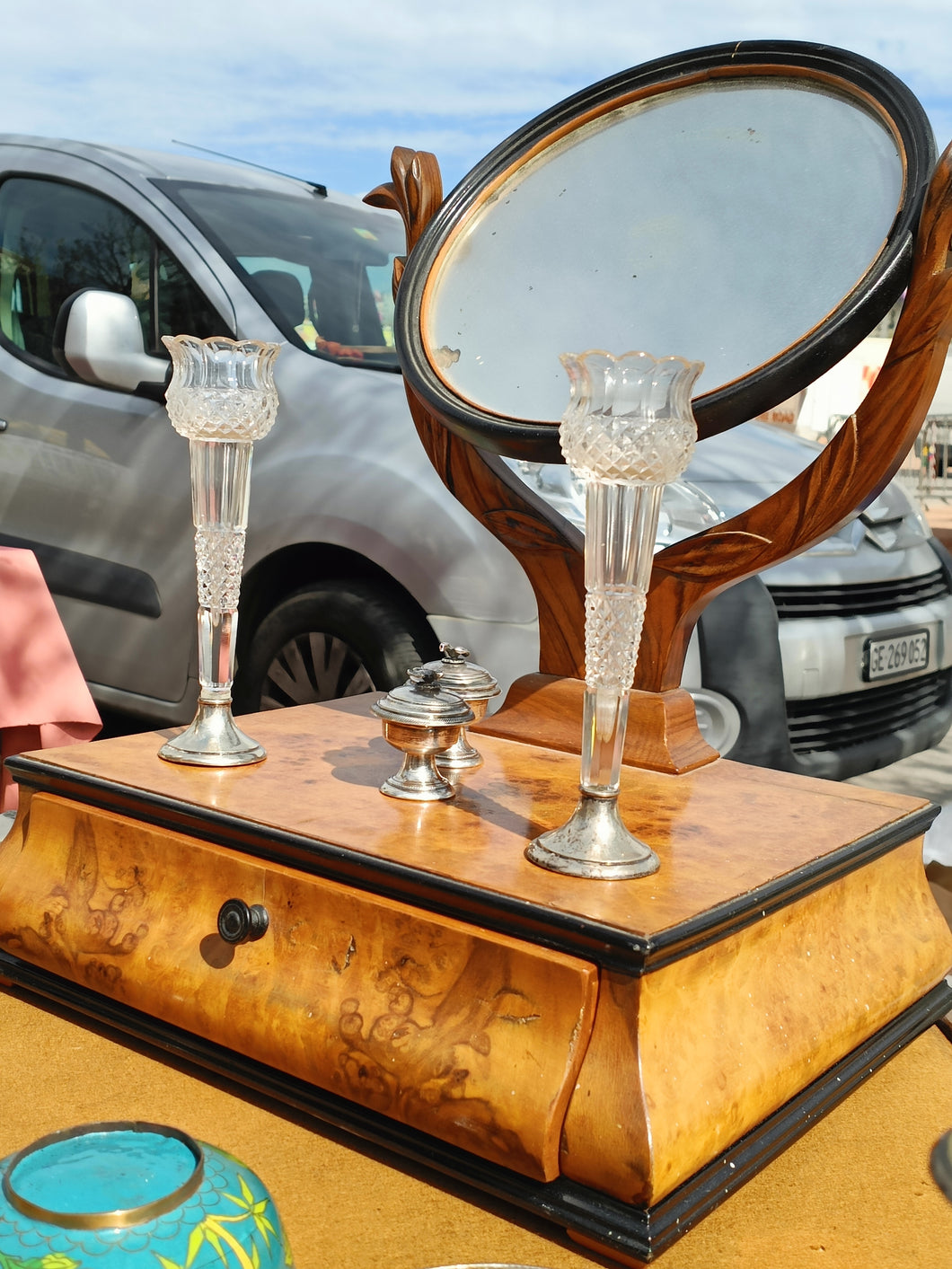 Èsyché de table en placage de ronce de noyer sur cerisier. Fin XIXÈME Biedermeier parfait état.