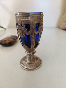 Verre en cristal bleu et argent massif italien, style Louis XVI. Début XXÈME
