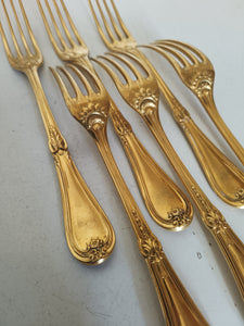 Christofle argenté et vermeil, série de 6 fourchettes à entre mets.