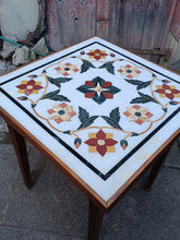 Charger l'image dans la galerie, Table dessus marbre marquetée, piètement directoire rustique.
