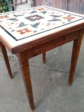 Charger l'image dans la galerie, Table dessus marbre marquetée, piètement directoire rustique.
