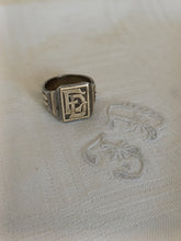 Charger l'image dans la galerie, Chevalière art déco en argent massif et monogramme en or "ED"
