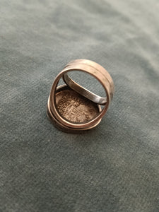 Bague chevalière en argent avec copie monnaie grecque. Roi Mithridate II de Parthe