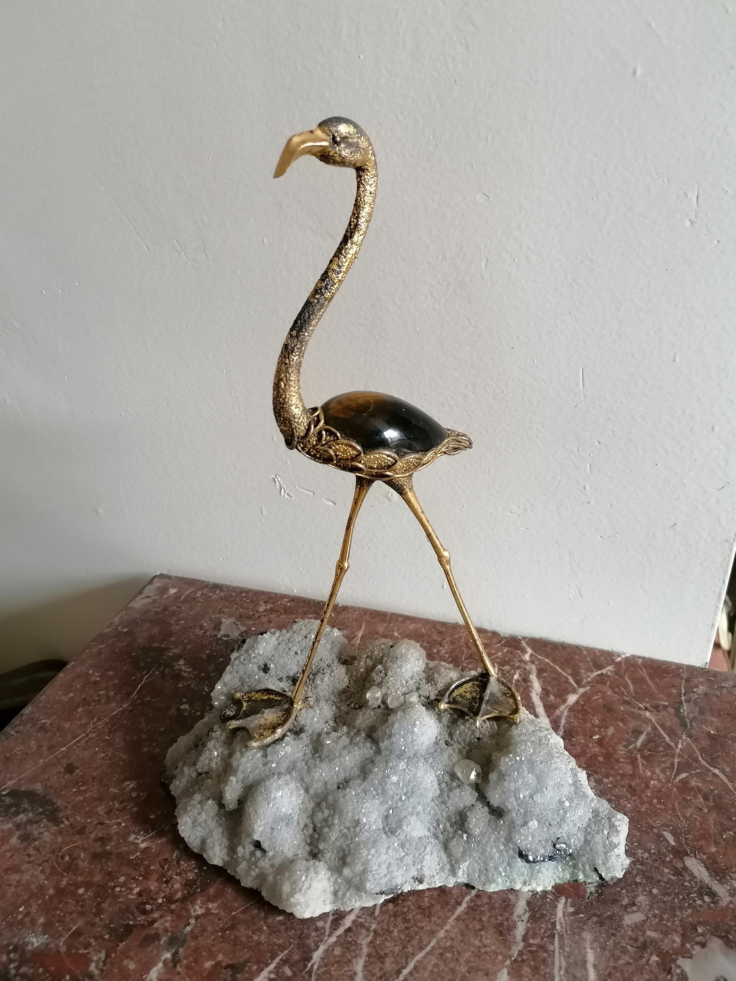 Héron en bronze et pierre