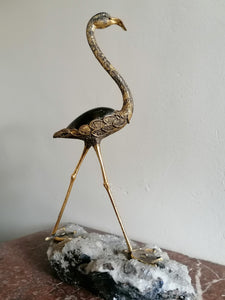 Héron en bronze et pierre