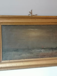 Bord de mer agitée, signé  Auguste Colin