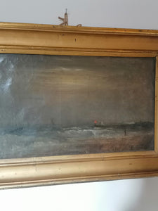 Bord de mer agitée, signé  Auguste Colin