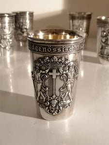 Serie de 6 gobelets de tir cantonaux en argent