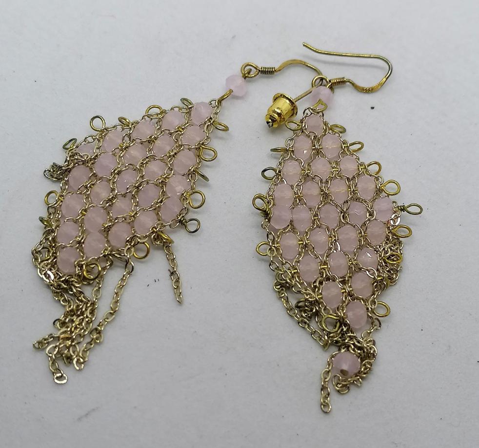 Paire de boucle d'oreille quartz rose et argent.