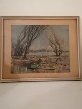 Charger l&#39;image dans la galerie, Lithograhie , bord du lac et barque
