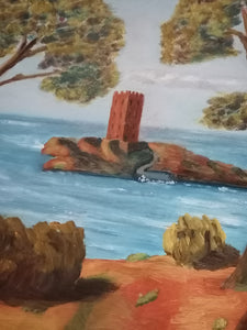 Peinture bord de mer avec île