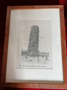 Gravure de la tour de Pize signé