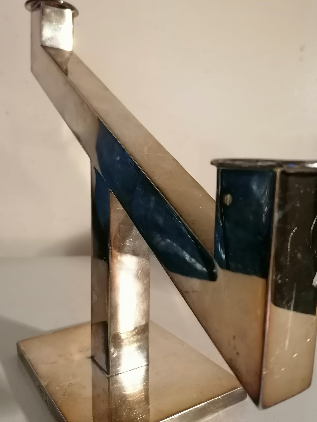 Bougeoir double, métal argenté Anglais Art déco