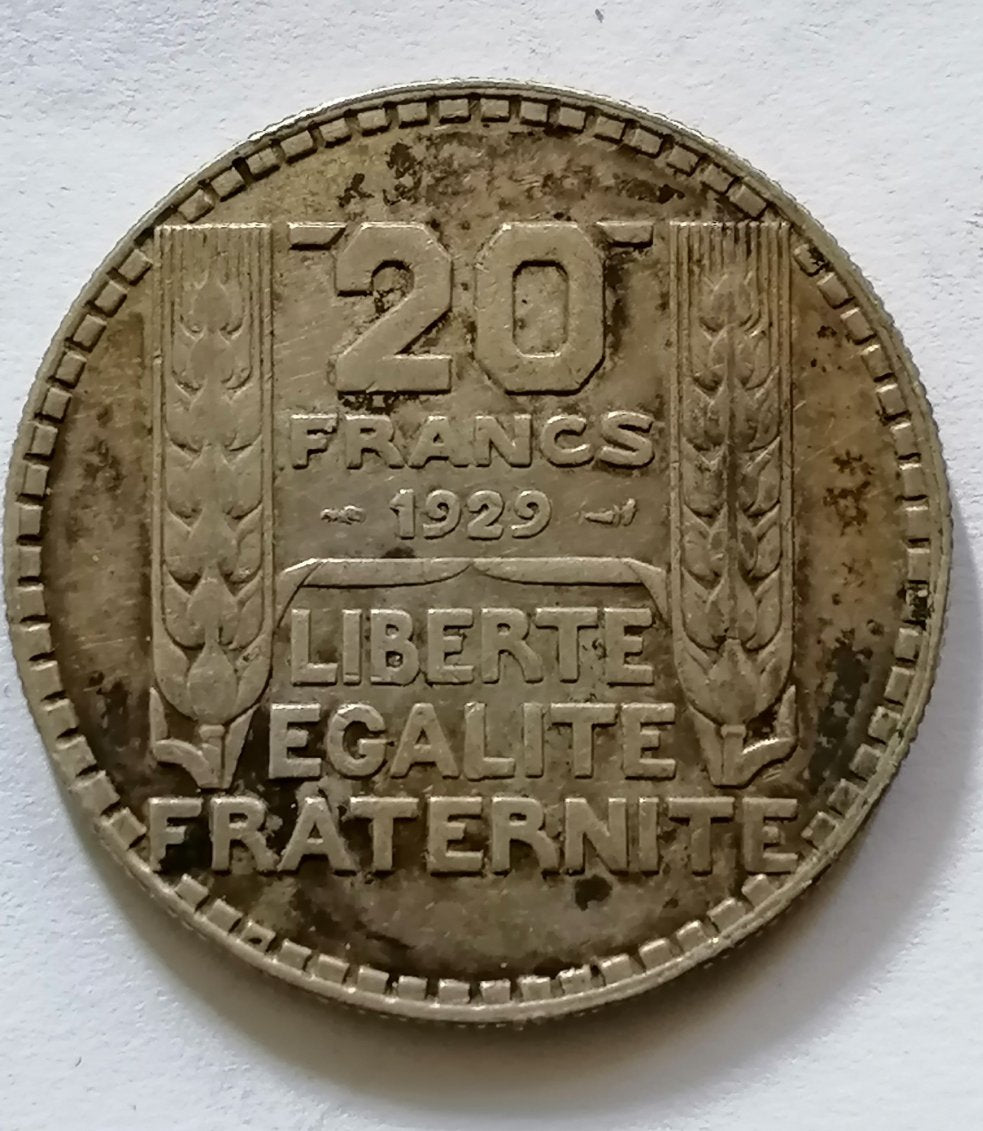 20 franc Français modèle Turin 1929 en argent tb
