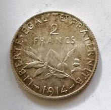 Charger l&#39;image dans la galerie, 2 Fr Français en argent 1914,
