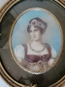Miniature peinte à la main, portrait femme