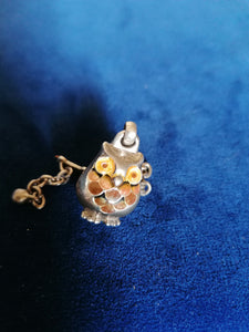 Hibou en argent massif émaillé 