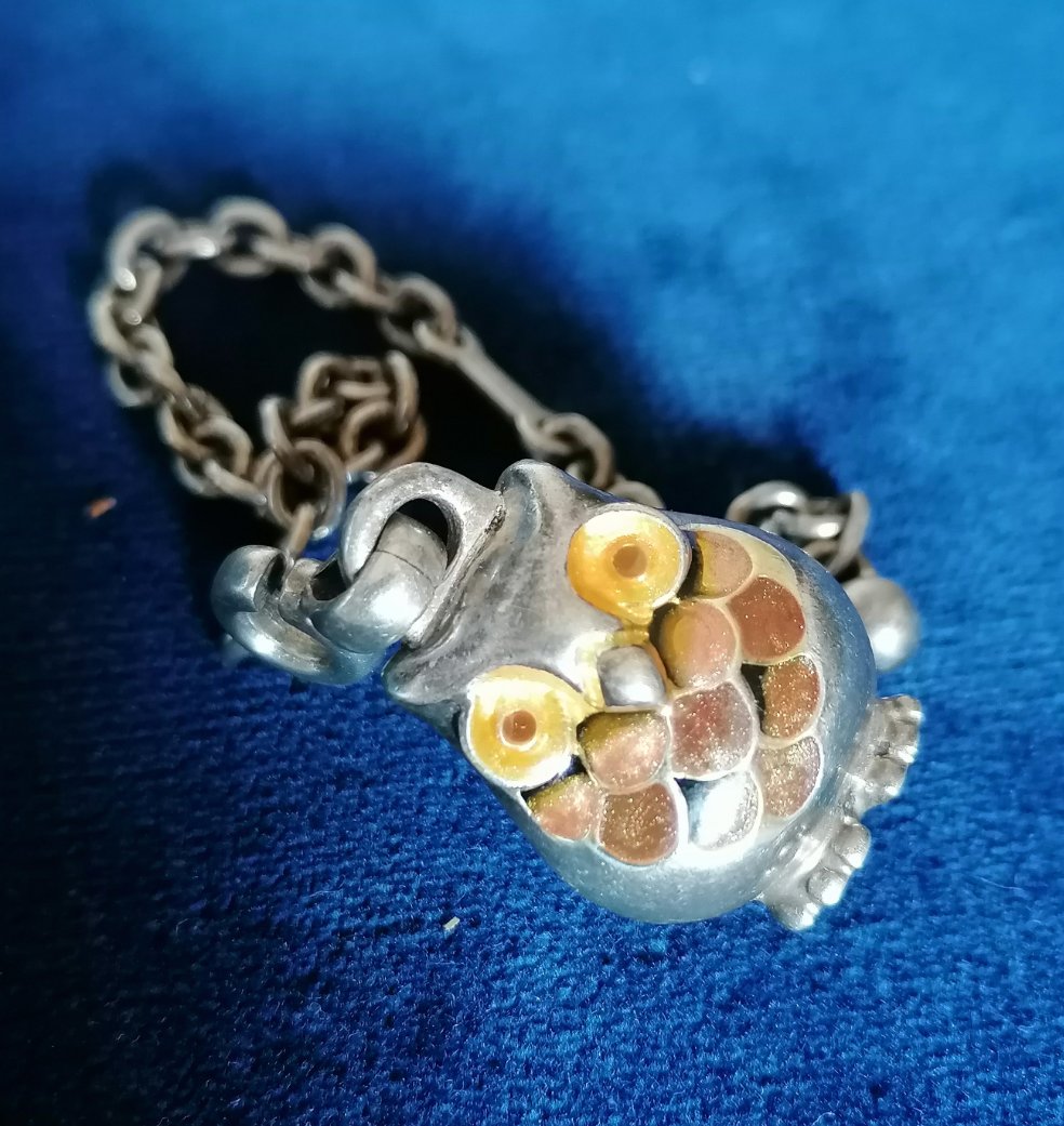 Hibou en argent massif émaillé 
