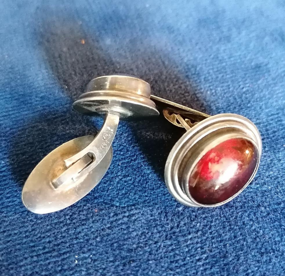 Bouton de manchette argent et ambre scandinave 