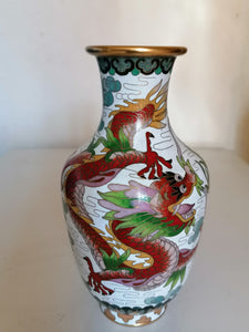 Vase cloisonné Chinois XXème, décors dragon et oiseau. 