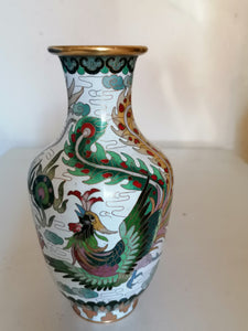 Vase cloisonné Chinois XXème, décors dragon et oiseau. 