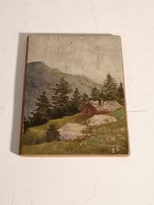 Peinture sur bois paysage montagne