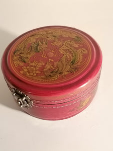 Coffret à bijoux chinois motif dragon, peinture sur cuir . 