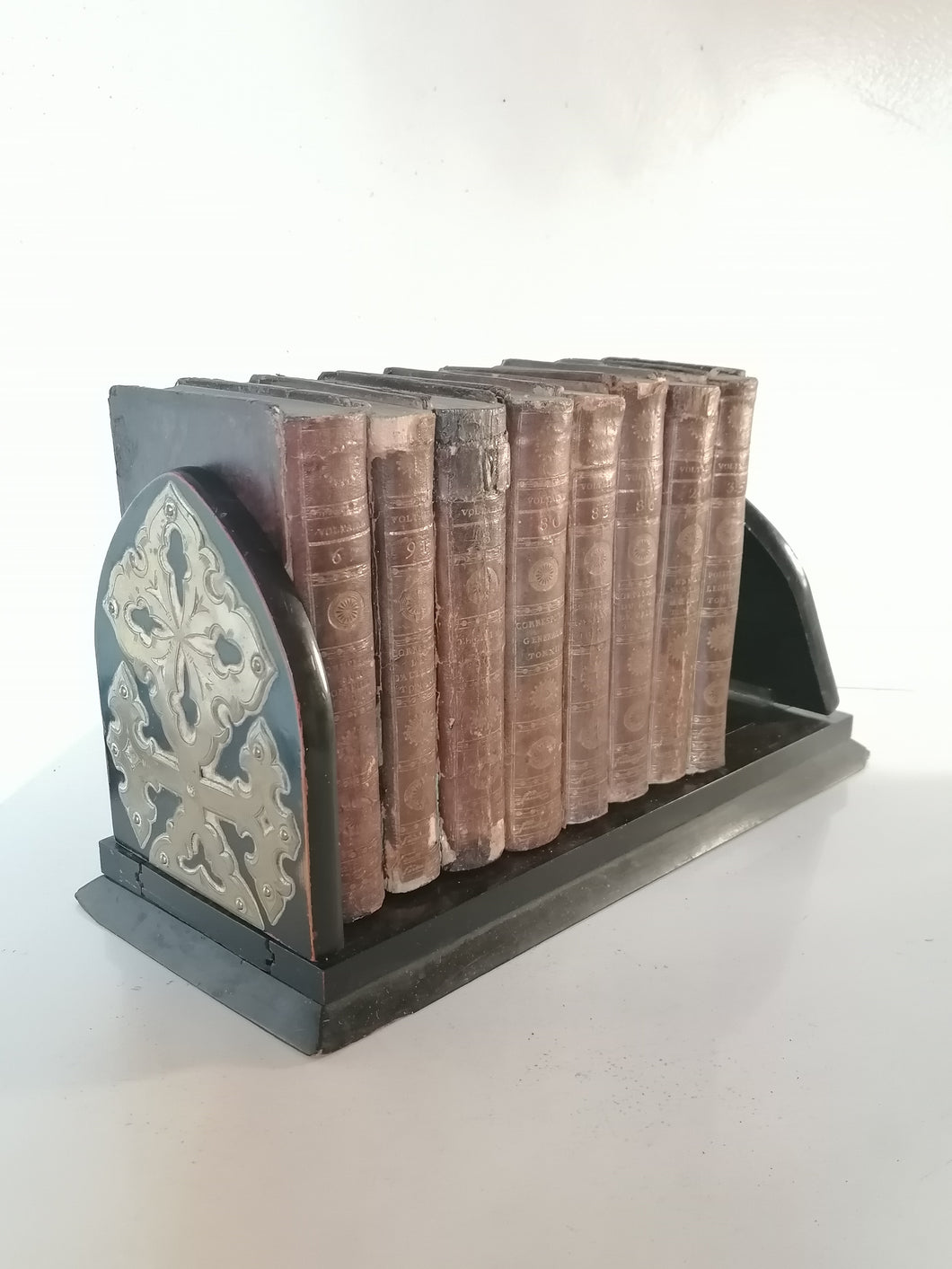 Porte livre ancien palissandre et laiton. Extensible