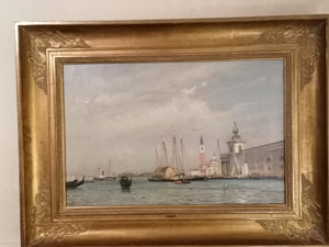 CALAME Arthur Jean-Baptiste 1843-1919 Venise vue d'un port avec gondole. Huile sur toile signé