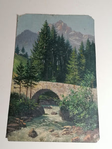 Huile sur toile Pont enjambant le torrent de Chavalet et qui permettait à l'ancienne route reliant Val d'Illiez à Champéry. Artiste Suisse.