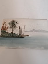 Charger l&#39;image dans la galerie, Paysage maritime avec barque à voile droite. Aquarelle format carte postale

