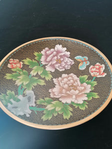 Cloisonné chinois assiètes, décors pivoine de très. belle fabrication. 