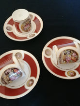 Charger l&#39;image dans la galerie, OUTREQUIN de MONTARCY manufacture du duc d’Orléans,  3 tasses et sous tasses en porcelaine peinte à la main.
