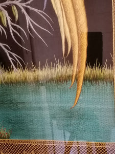 Oiseau du paradis, broderie fine, probablement des atelier de Shams Agra Inde. Très fin travaille XXème .