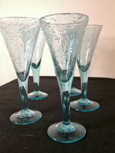 Murano 5 grands verres à vin bleu à bulles. Soufflé main