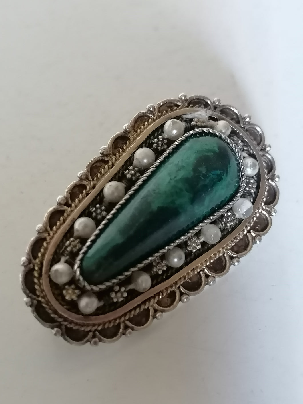 Broche en argent et pierre d'eilat, fabrication Israël 