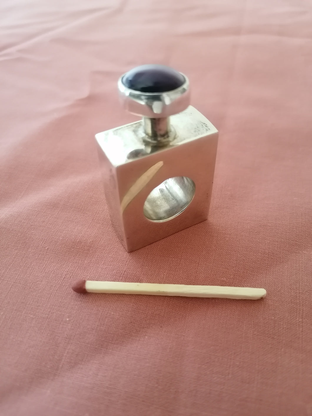 Flacon à parfum en argent massif mexicain, cabochon en pierre sur couvercle, 