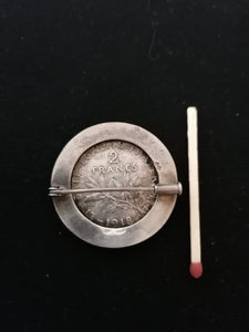 Broche 2ff argent la semeuse, 1918 avec sa monture de qualité