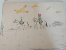Charger l&#39;image dans la galerie, Série de 7 dessins d&#39;un enfant Suisse durant la mobilisation de la seconde guerre mondiale
