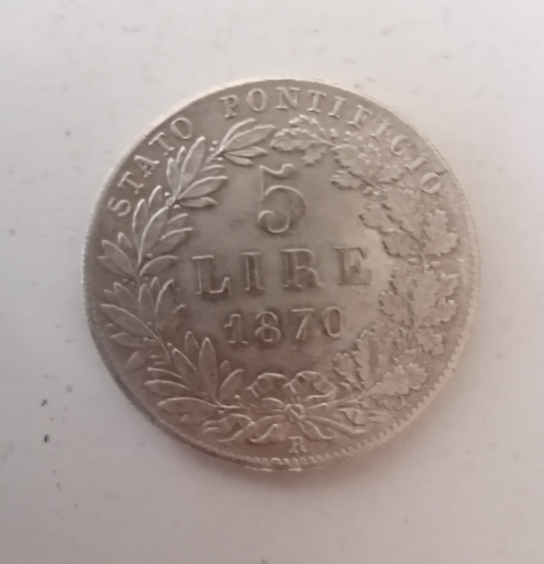 Reproduction monnaie papale argenté, 5 lire 