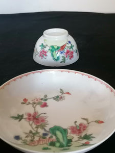 Sous coupe et bol porcelaine famille rose compagnie des Indes. 