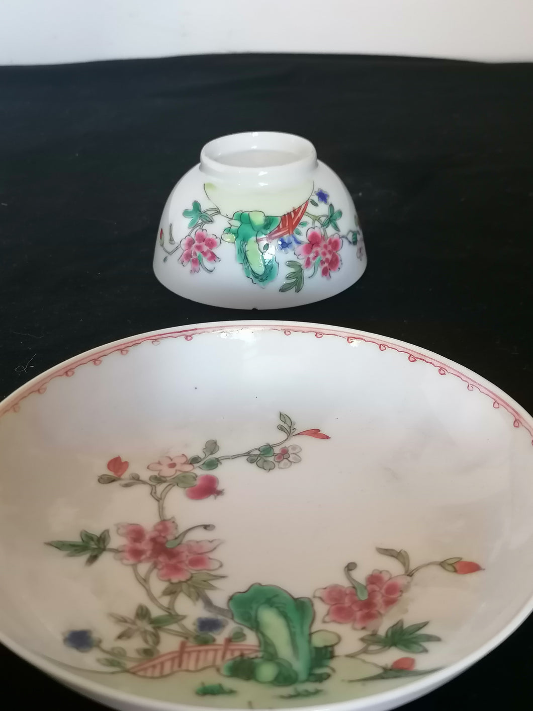 Sous coupe et bol porcelaine famille rose compagnie des Indes. 