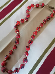 Verre de Murano, collier de perle rouge fraise Vintage. 